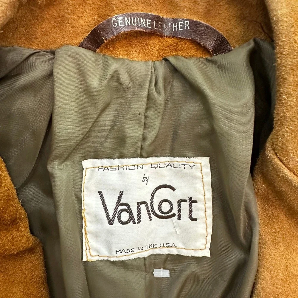 VTG Van Cort Mens 36 Suede Leather Blazer Jacket Brown Western Made in USA